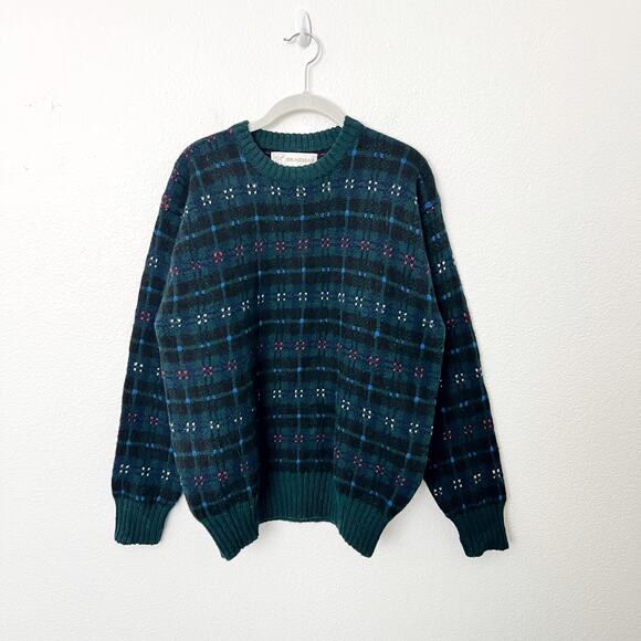 [Vintage] 90s Braemar Scottish Wool Geometric Crew Neck Sweater Size Medium M - Picture 1 of 10